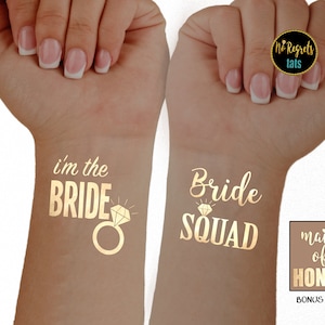 Bride Squad Metallic Gold Tattoos: Bachelorette Party Favors