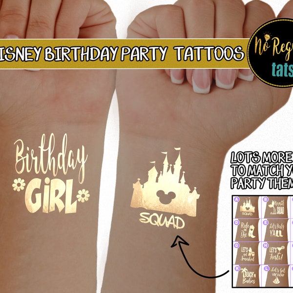 Disney Birthday Party Tattoos / Birthday Girl tattoos / Mickey Mouse Theme party gifts / party favors / birthday squad / princess birthday