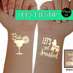 Fiesta Bachelorette Gold Tattoos: Cactus, Margarita, Bride