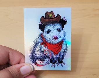 Yee Haw Possum Holographic Sticker