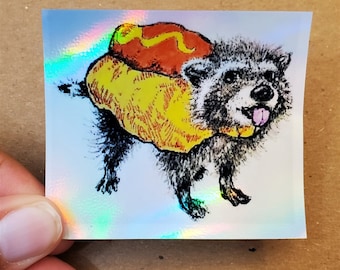 Hot Dog Raccoon Holographic Sticker