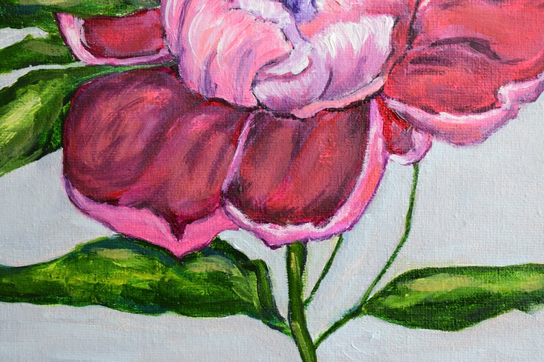 Peony oil painting. Painting of flowers. Bright picture of the flowers for the gift. Purple peony. Bright realistic painting Flower painting image 7
