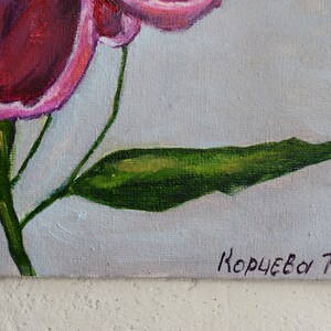 Peony oil painting. Painting of flowers. Bright picture of the flowers for the gift. Purple peony. Bright realistic painting Flower painting image 9