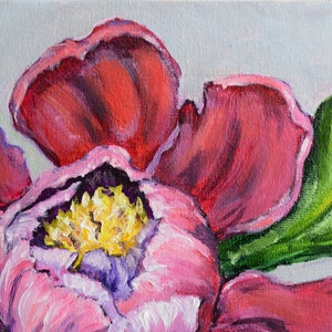 Peony oil painting. Painting of flowers. Bright picture of the flowers for the gift. Purple peony. Bright realistic painting Flower painting image 3