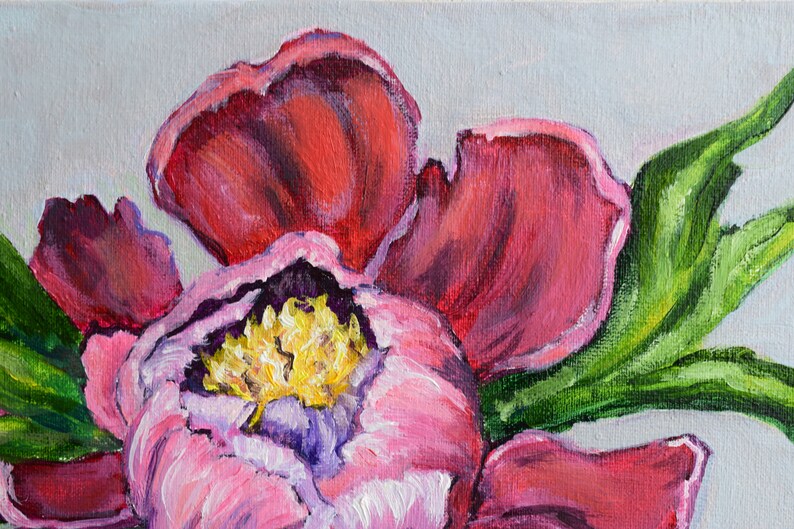 Peony oil painting. Painting of flowers. Bright picture of the flowers for the gift. Purple peony. Bright realistic painting Flower painting image 3