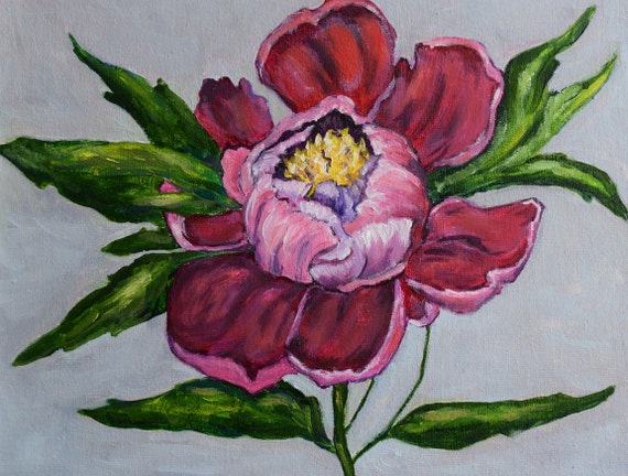 Peony oil painting. Painting of flowers. Bright picture of the flowers for the gift. Purple peony. Bright realistic painting Flower painting