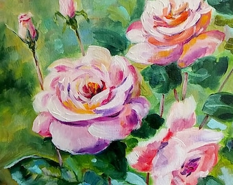 Original Roses Oil Painting on Canvas Board. Roses Flowers. Floral Painting, Still Life. Classic Wall Art. Roses Bouquet. Gift idea for Her