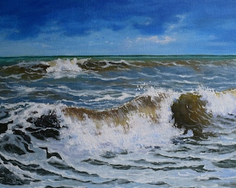 Krachende Meereswellen. Küstenmalerei. Ozean Gemälde Öl Meer Landschaft Crashing Waves And Sea Foam Breaking waves paintings Affordable paintings