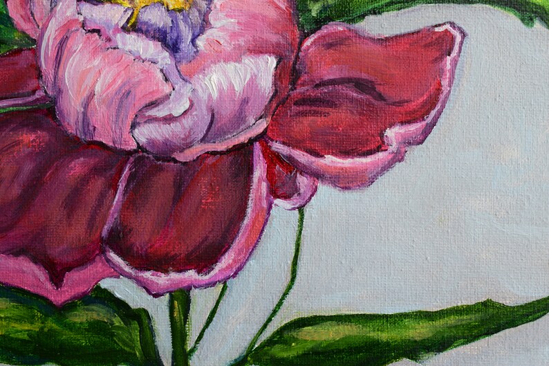 Peony oil painting. Painting of flowers. Bright picture of the flowers for the gift. Purple peony. Bright realistic painting Flower painting image 6