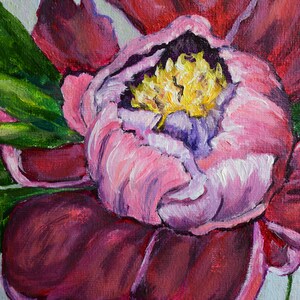 Peony oil painting. Painting of flowers. Bright picture of the flowers for the gift. Purple peony. Bright realistic painting Flower painting image 4