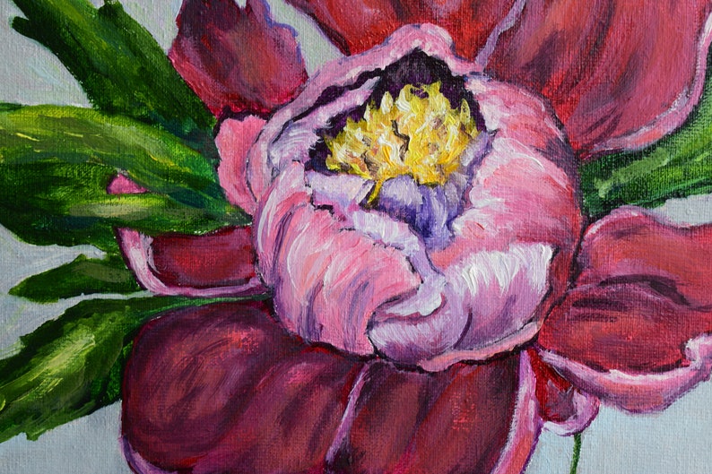 Peony oil painting. Painting of flowers. Bright picture of the flowers for the gift. Purple peony. Bright realistic painting Flower painting image 4