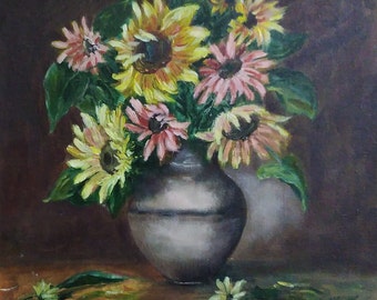 Flowers Original Oil Painting. Autumn Flowers Bouquet. Still life. Oil on Canvas Panel. Flowers painting. Home decor. Wall decor. Original