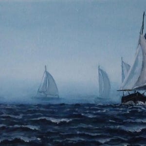 Ready to hang oil seascape. Nautical art. Ocean painting. Depicting yachting. Boats in the ocean. Sailing boats. Sailing regatta. Sails. Sea