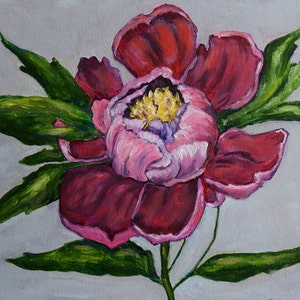 Peony oil painting. Painting of flowers. Bright picture of the flowers for the gift. Purple peony. Bright realistic painting Flower painting image 2