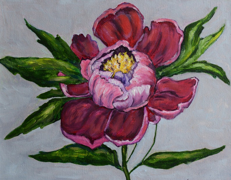 Peony oil painting. Painting of flowers. Bright picture of the flowers for the gift. Purple peony. Bright realistic painting Flower painting image 2
