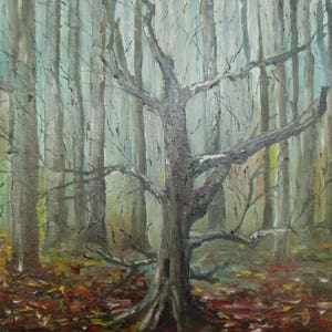 Carvalho fada. Floresta de fadas. Pintura para decoração de quarto de bebê Arte contemporânea. Arte original. Decoração de parede Decoração de casa Arte acessível Árvores florestais