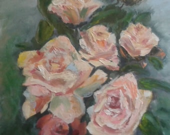 Roses Oil Original Painting. Still Life of Roses by Oil Paints Bouquet of Roses Flowers Original Oil Painting Original Oil Painting for Gift