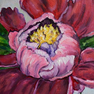 Peony oil painting. Painting of flowers. Bright picture of the flowers for the gift. Purple peony. Bright realistic painting Flower painting image 8