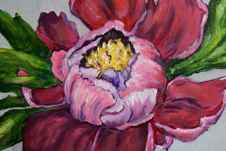 Peony oil painting. Painting of flowers. Bright picture of the flowers for the gift. Purple peony. Bright realistic painting Flower painting image 8