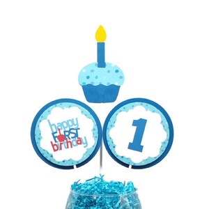 Cupcake Party Baby Boy 1st Birthday Centerpiece Sticks Party Decorations Cake Toppers BLUE
