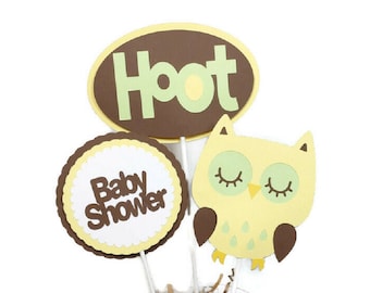 Hoot Owl Centerpiece Sticks, Cake Toppers, Gender Neutral Baby Shower Decorations