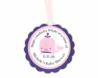 Pink Whale Baby Shower Favor Tags, Its A Girl Favor Labels, Nautical Whale Under The Sea Party Decorations, Personalized