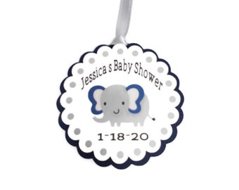 Boy Elephant Favor Tags Navy Blue & Gray Boy Baby Shower Party Decorations Party Favor Tags