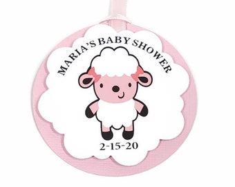 Baby Girl Sheep Favor Tags Pink Lamb Treat Tags Girl Baby Shower Party Decorations Sheep Party Thank You Tags Pink White Black Personalized