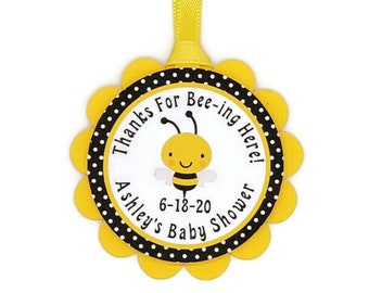 Thanks for Beeing Here Tags, Bumble Bee Baby Shower Favor Tags, Personalized Gender Neutral Bumble Bee Party Decorations