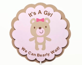 Baby Girl Teddy Bear Cake Topper Pink and Tan Teddy Bear Baby Shower Party Decor It's A Girl Baby Shower Cake Decoration