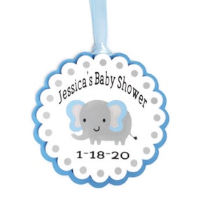 Boy Elephant Favor Tags Blue & Gray Boy Baby Shower Party Decorations Treat Tags Elephant Thank You Tags