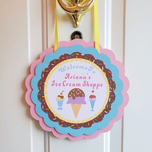 Ice Cream Door Sign, Girl Summer Birthday Party Welcome Sign, Ice Cream Door Hanger Party Decoration Personalized image 1