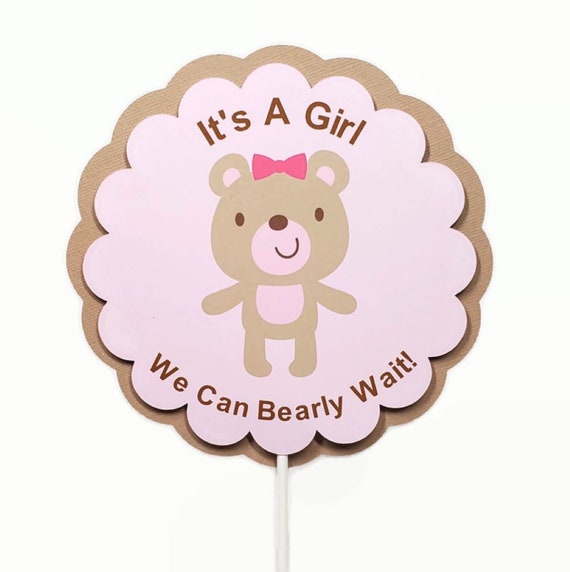 Baby Girl Teddy Bear Cake Topper Pink and Tan Teddy Bear Baby Shower Party Decor It's A Girl Baby Shower Cake Decoration Il_570xn