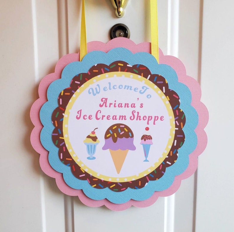 Ice Cream Door Sign, Girl Summer Birthday Party Welcome Sign, Ice Cream Door Hanger Party Decoration Personalized image 3