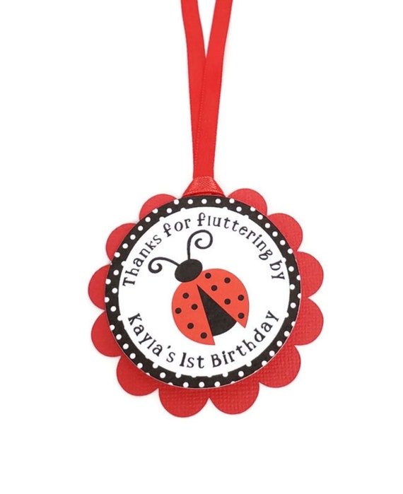 Ladybug Favor Tags, Girl 1st Birthday Party Decorations, Cute as a Bug Garden Party Favor Treat Tags Red & Black Personalized with Name Il_570xn