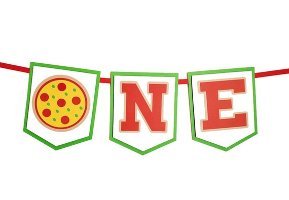 Pizza ONE High Chair Banner, Boy or Girl 1st Birthday Pizza Party Decorations, Pepperoni Pizza Birthday Banner Photo Backdrop Il_570xn