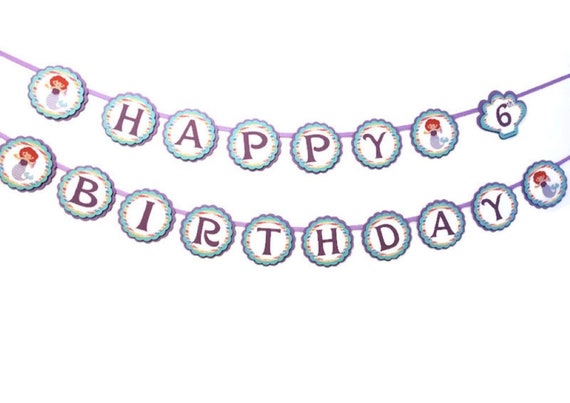 Mermaid Birthday Banner Under The Sea Mermaid Themed Girl Birthday Party Decoration Lavender Mint Green Purple Party Banner Personalized Il_570xn