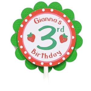 Strawberry Cupcake Toppers, Berry Sweet Cupcake Picks, Girl Birthday Party Decorations Personalized image 3