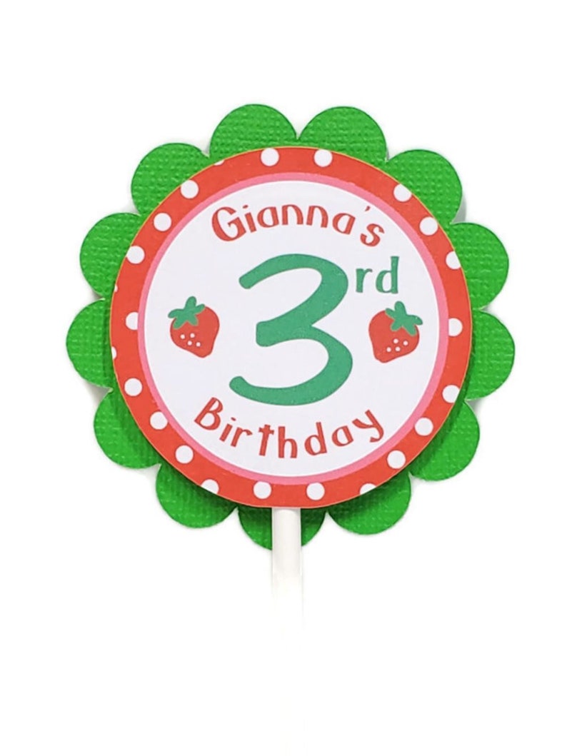 Strawberry Cupcake Toppers, Berry Sweet Cupcake Picks, Girl Birthday Party Decorations Personalized image 3