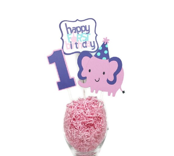 Baby Girl First Birthday Elephant Centerpiece Sticks Cake Toppers Pink & Purple Elephant 1st Birthday Party Decorations Il_570xn