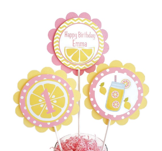 Lemonade Birthday Party Centerpiece Sticks, Girl Birthday Decorations, Summer Fruit Party Decor Personalized Il_570xn