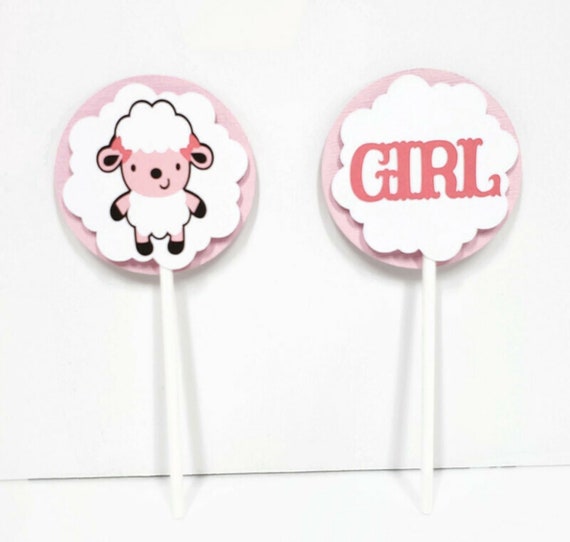Baby Girl Sheep Cupcake Toppers Pink White Black Sheep Baby Shower