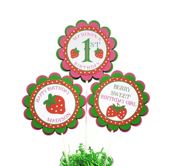 Berry Sweet ONE Decorations, Strawberry Centerpiece Sticks, Girl 1st Birthday Party Decorations, Berry Sweet First Birthday Centerpiece Il_570xn
