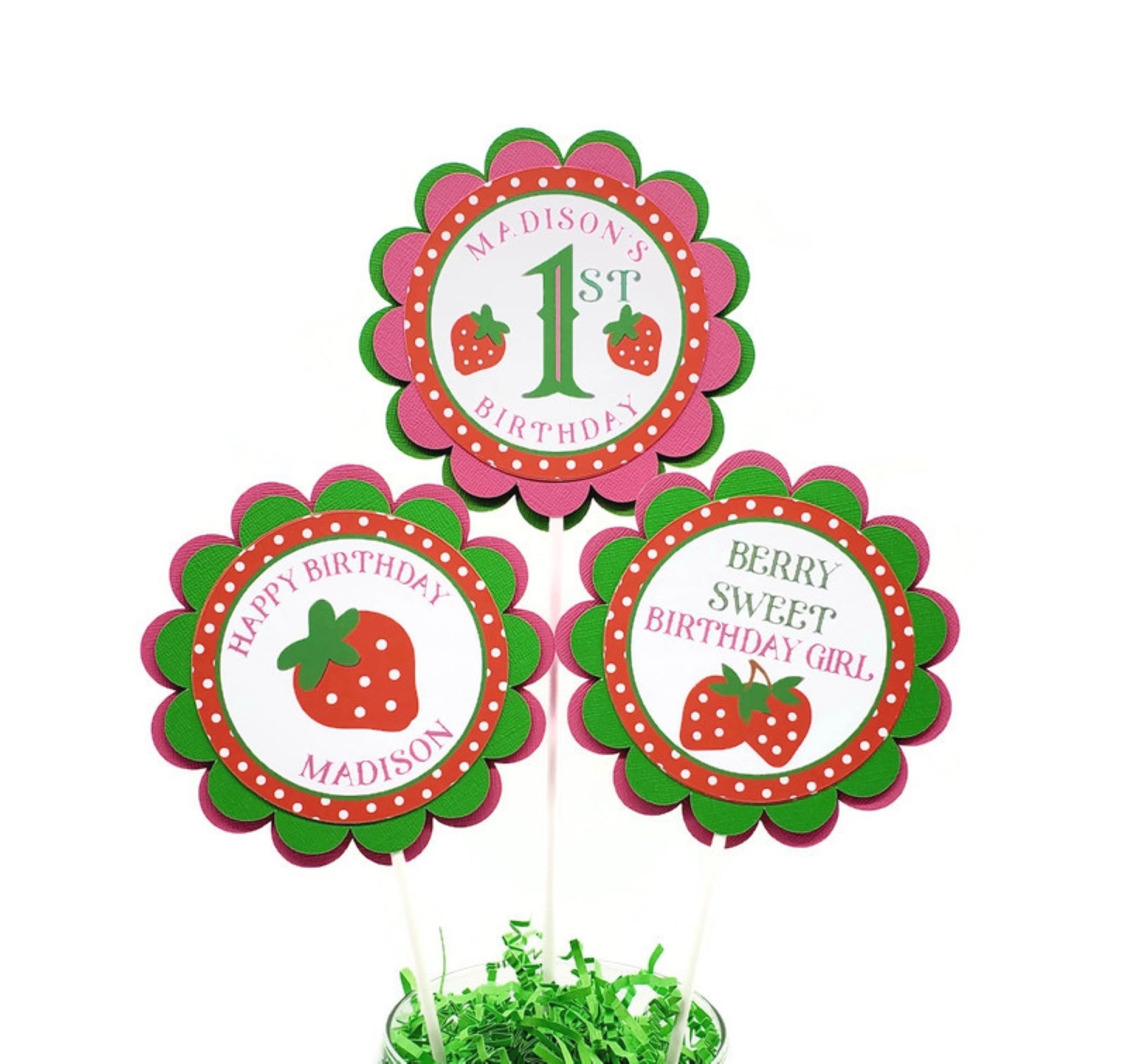 Berry Sweet ONE Decorations Strawberry Centerpiece Sticks Girl 1st Birthday Party Decorations Berry Sweet First Birthday