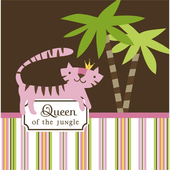Queen of the Jungle Pink Girl Baby Shower Party Lunch Dinner Napkins - 16 Piece - Baby Girl Jungle Themed Baby Shower - Pink and Brown Il_570xn