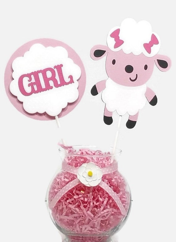 Baby Girl Sheep Lamb Centerpiece Sticks Pink & White Baby Shower Decorations Farm Themed Cake Toppers Baby Girl Shower Centerpiece Il_570xn