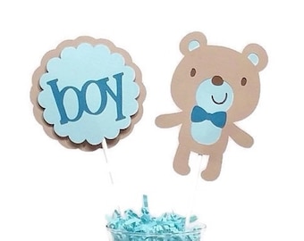 Baby Boy Teddy Bear Centerpiece Sticks Cake Toppers Baby Shower Decorations Baby Boy Teddy Bear Shower Centerpiece Blue