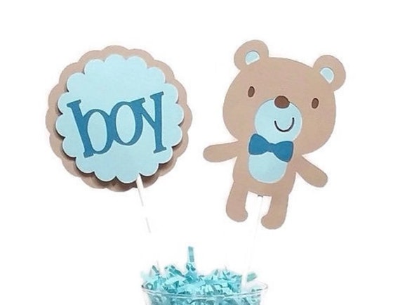 Baby Boy Teddy Bear Centerpiece Sticks Cake Toppers Baby Shower Decorations Baby Boy Teddy Bear Shower Centerpiece Blue Il_570xn