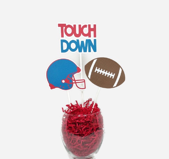 Football Party Centerpiece Sticks, Football Birthday Cake Toppers, Super Bowl Party Decorations - CHOOSE TEAM COLORS Il_570xn