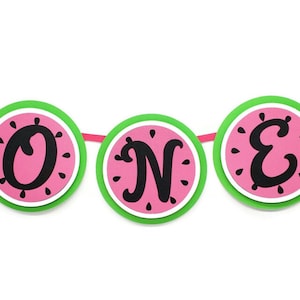 Watermelon ONE Banner, Girl 1st Birthday Highchair Banner, One in a Melon Party Decoration image 1